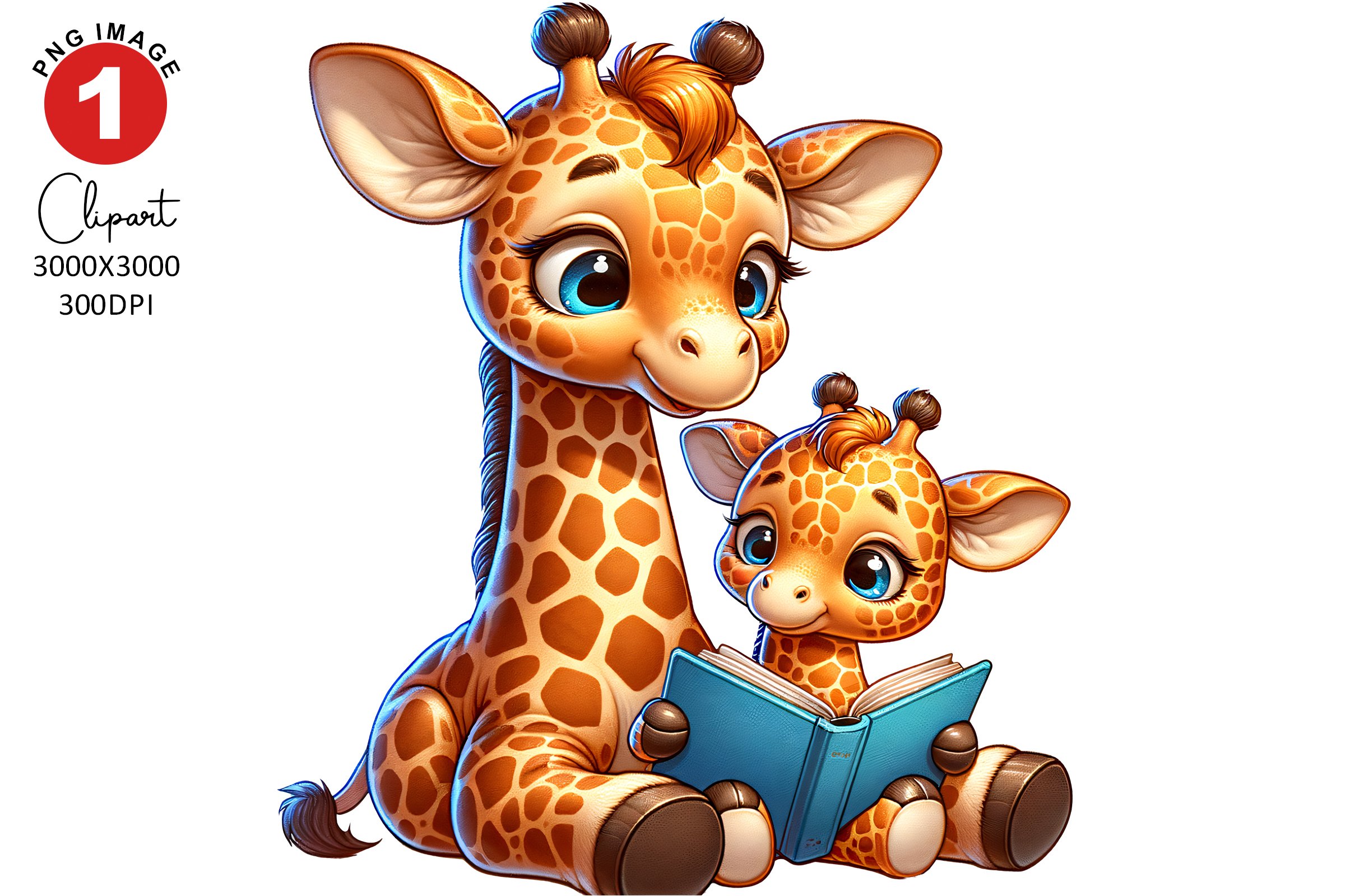Giraffe with Baby Reading a Book Mothers Day Clipart