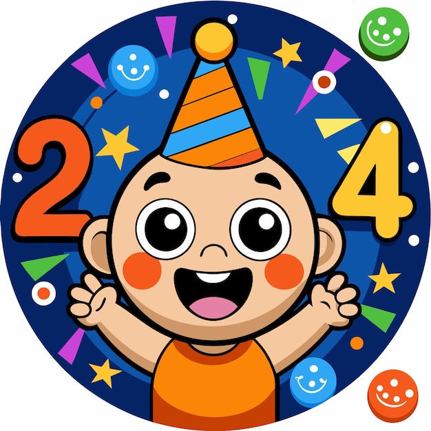 Cute Baby Celebrate New Year Party 2024 Cartoon Vector Icon ...