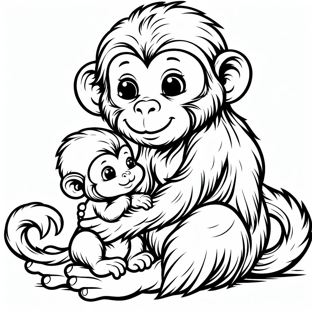 Monkey Holding Infant Monkey ?? Coloring Page 5641992