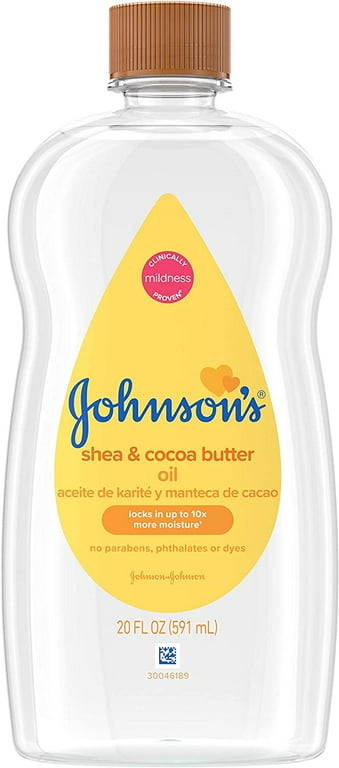 Johnsons Baby Oil, Mineral Oil Enriched With Shea &amp; Cocoa Butter to  Prevent Moisture Loss, Hypoallergenic, 20 fl. oz