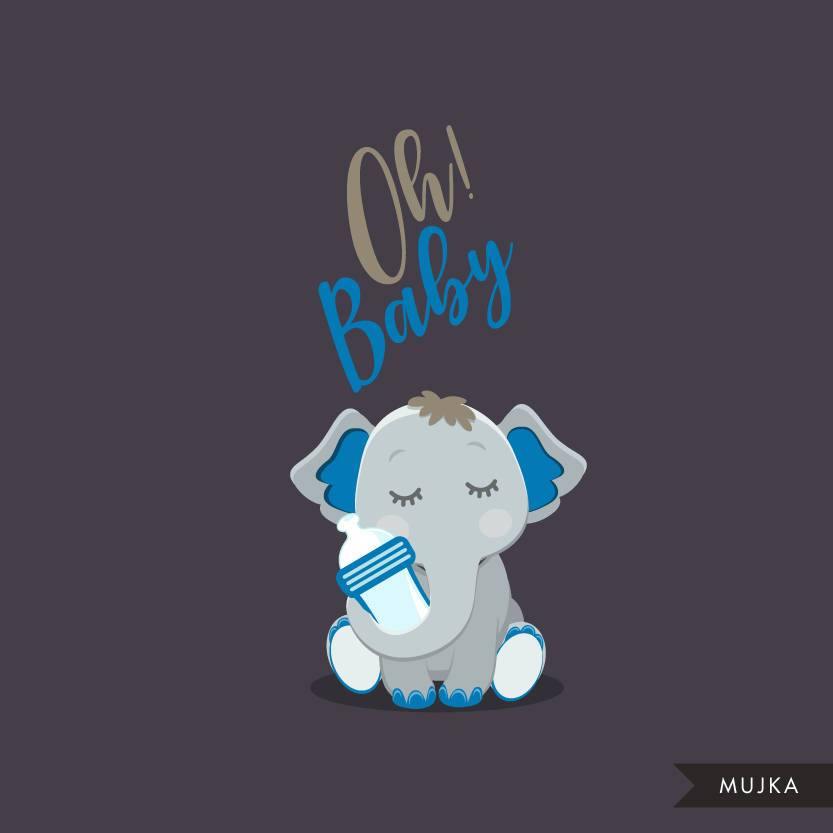 baby shower elephant clipart boy