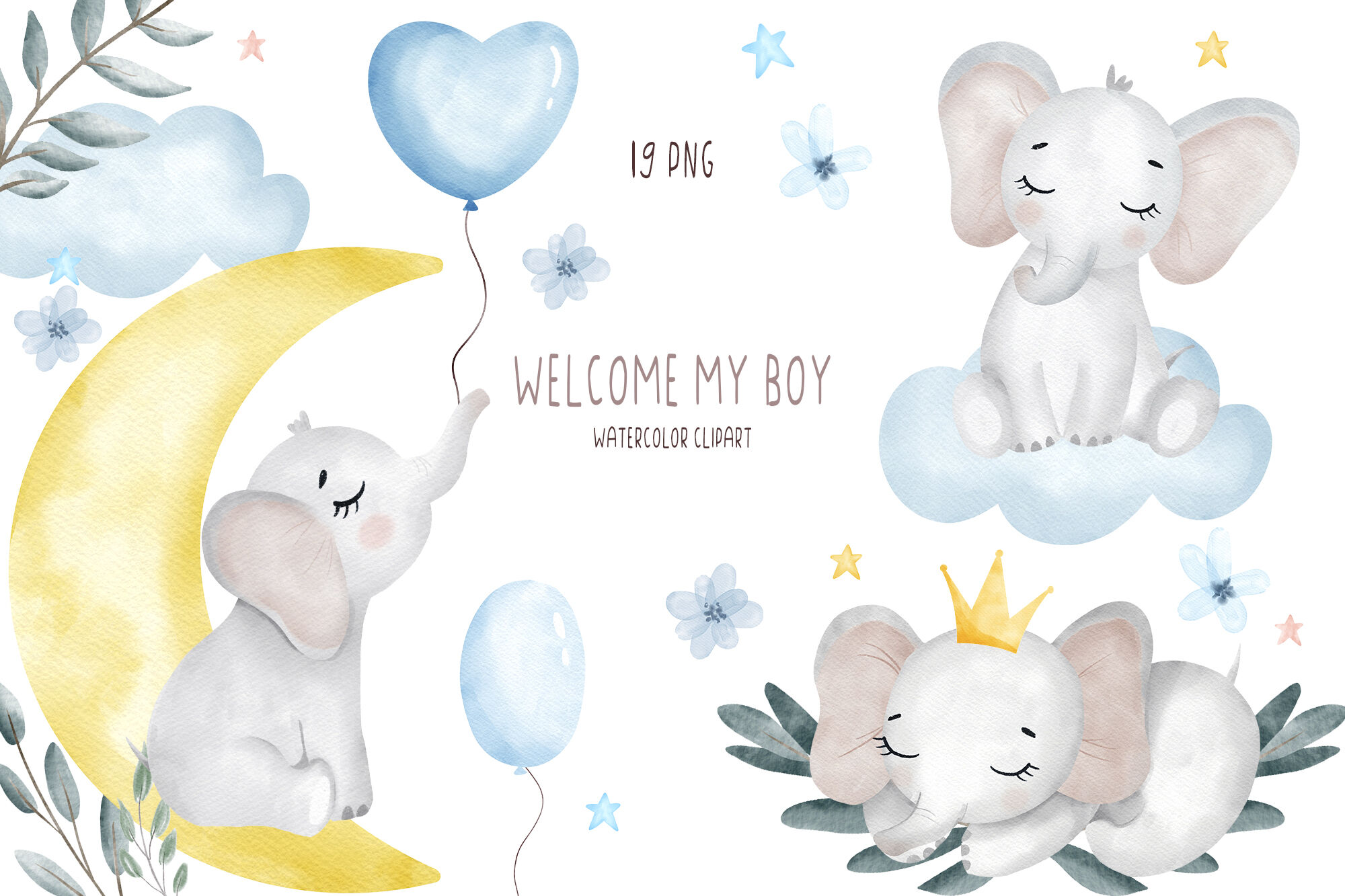 baby shower elephant clipart boy