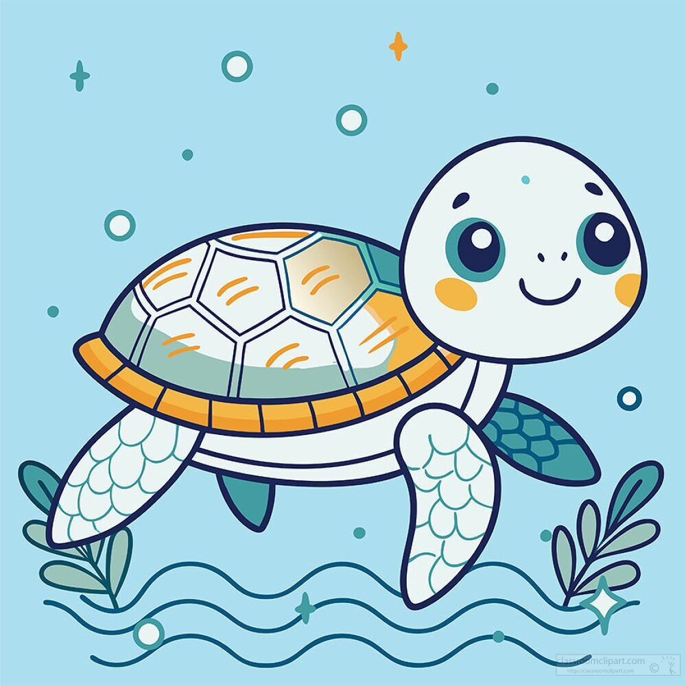 Turtle Clipart-baby turtle with colorful shell markings is swimming