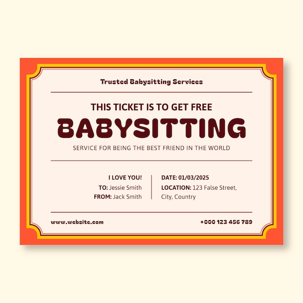 Free Vector | Babysitting gift certificate template design