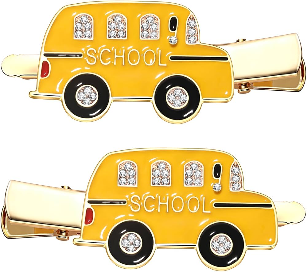HEIDKRUEGER Back to School Hair Clips, 2-Piece Set [MULTI-COLOR], Schoolbag  Book Hair Clips School Bus Hairpins, Fun Hair Accessories for Teacher ...