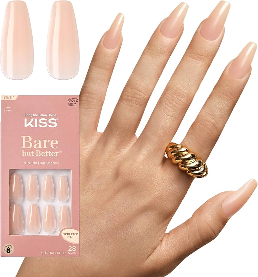 KISS Bare but Better Glue-On Nails, künstliche Fingernägel, Glossy Beige  Nude, lange Länge, Coffin Form : Amazon.de: Kosmetik