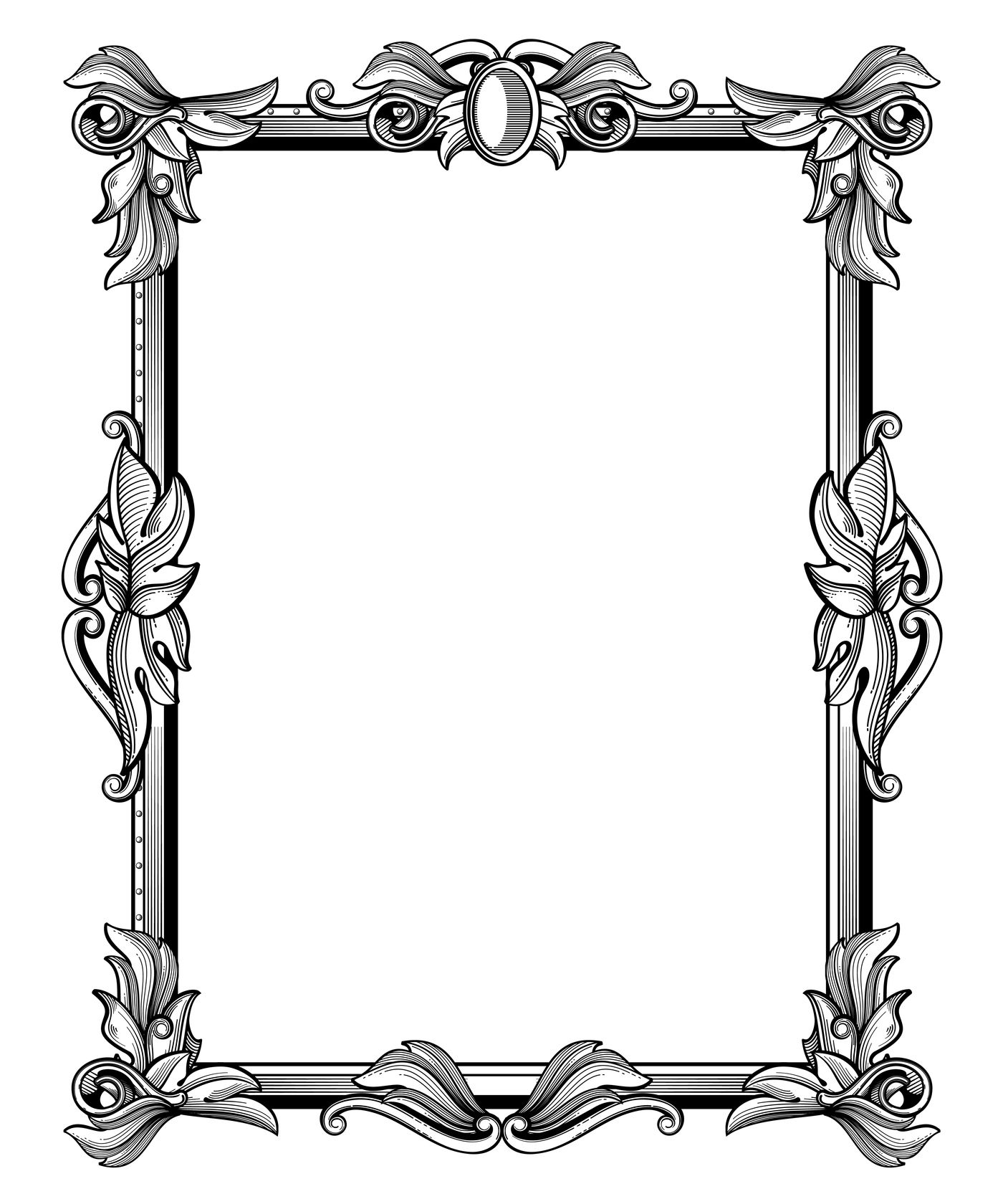 Retro, antique baroque border frame with scroll ornaments vector ...