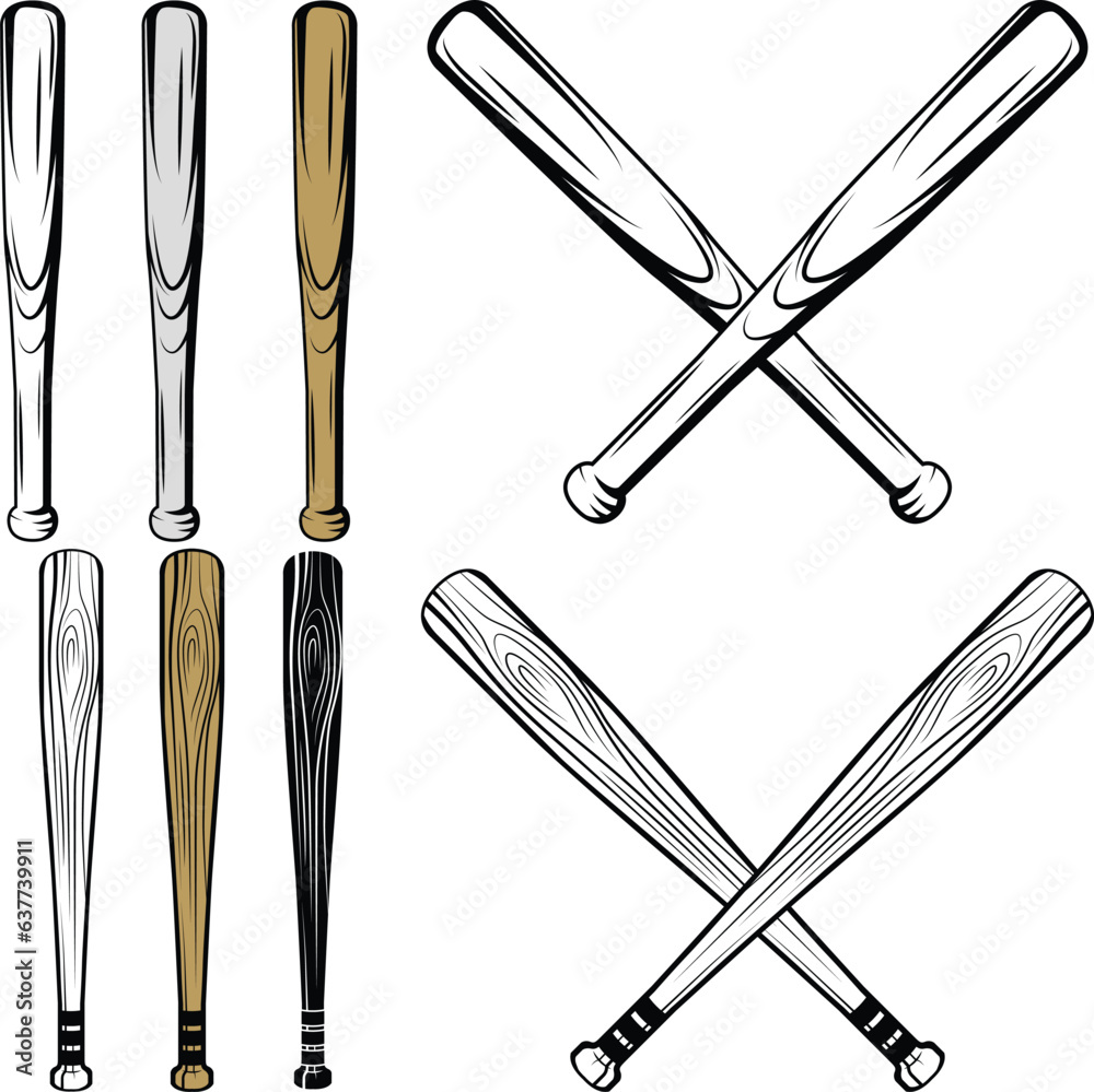 Poster, Wandbilder Set of baseball bat clipart. Baseball bat silhouettes,  40x40 cm