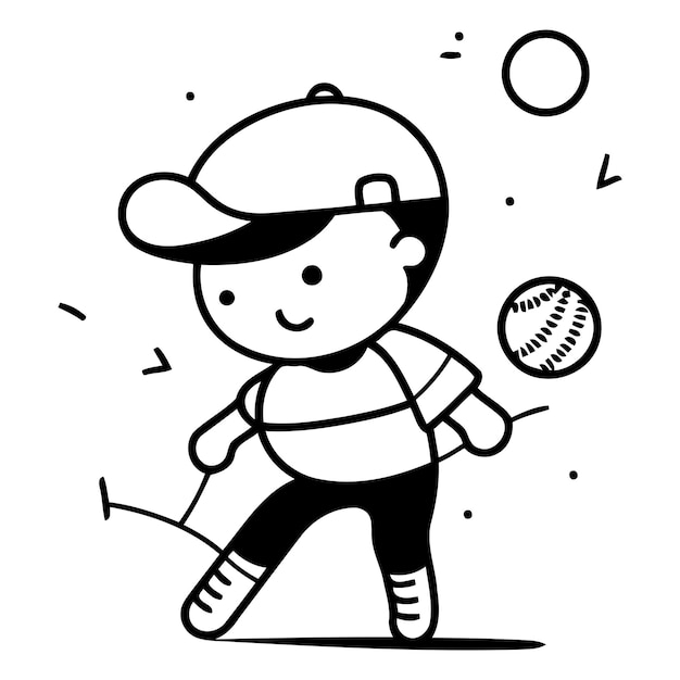 Vector illustration of a boy playing baseball Line art style ...