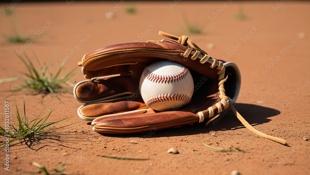 baseball mitt and ball