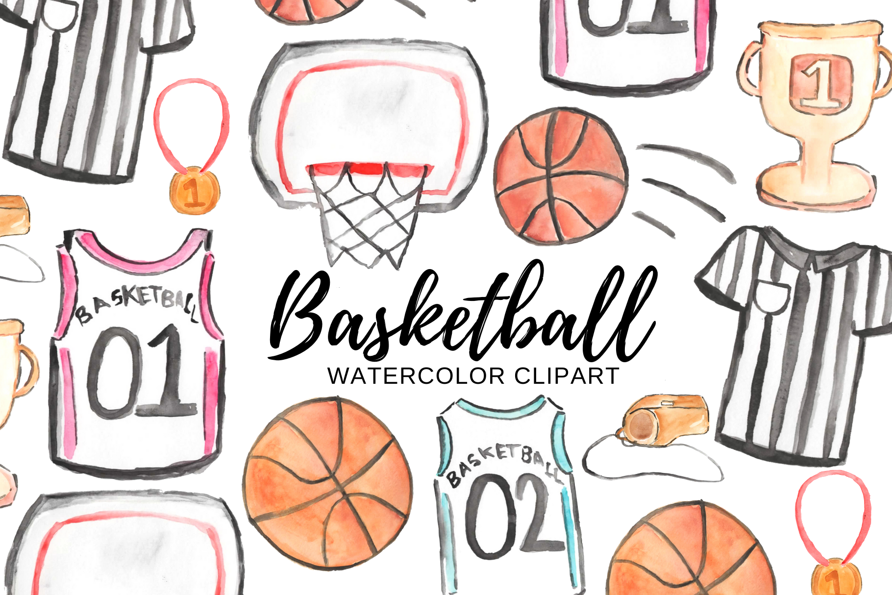Watercolor Basketball clipart By Writelovely | TheHungryJPEG