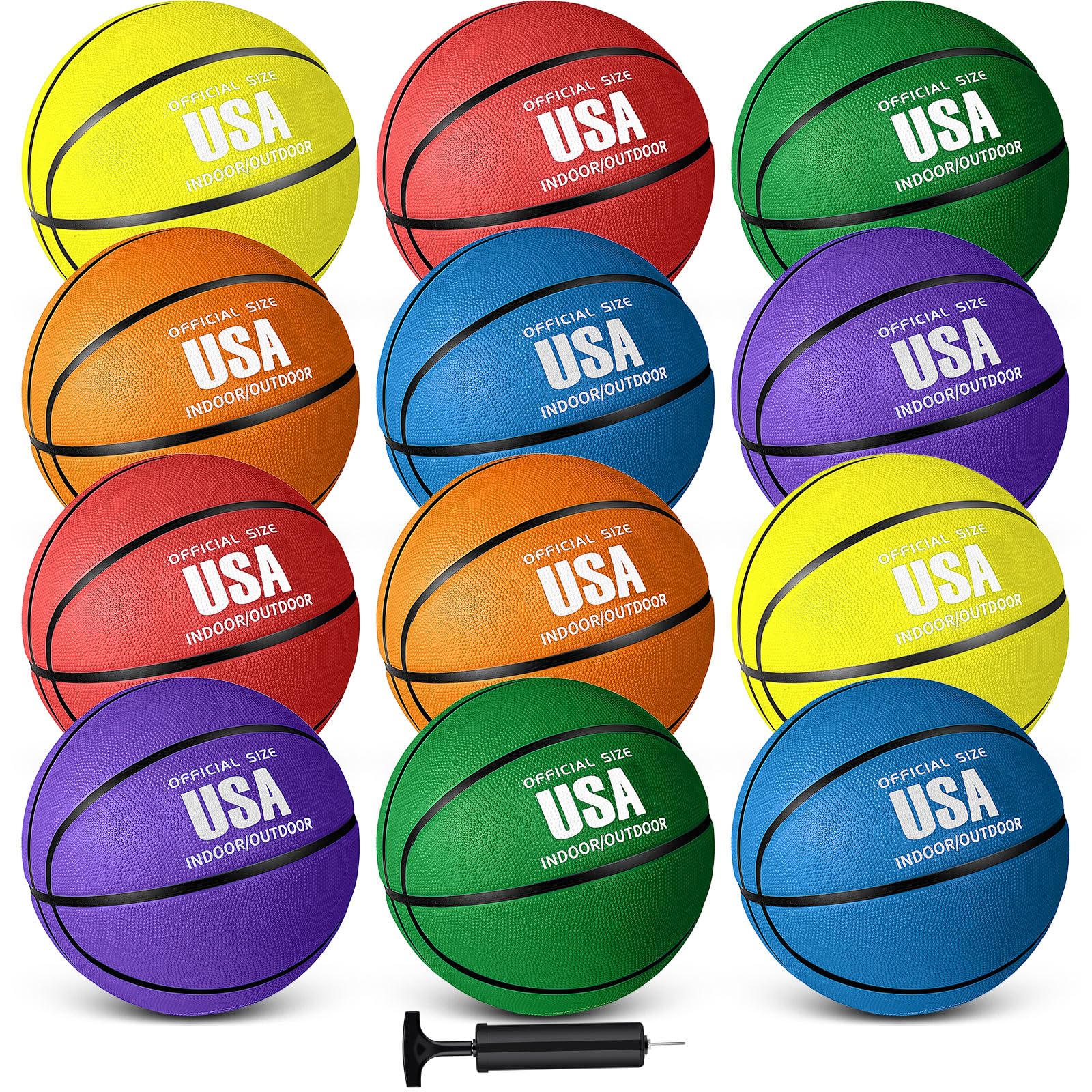 12 Pieces Rubber Basketballs Official Size Bulk Streetballs Multicolor  Basketballs with Pump, Plain Basketball Set for Adults, Teenagers, Indoor  ...