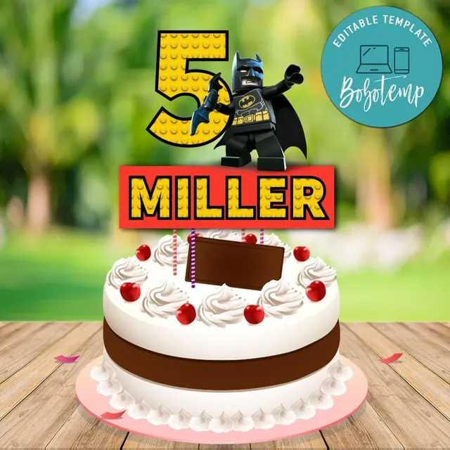 Lego Batman Birthday Cake Topper Template Printable DIY | Bobotemp