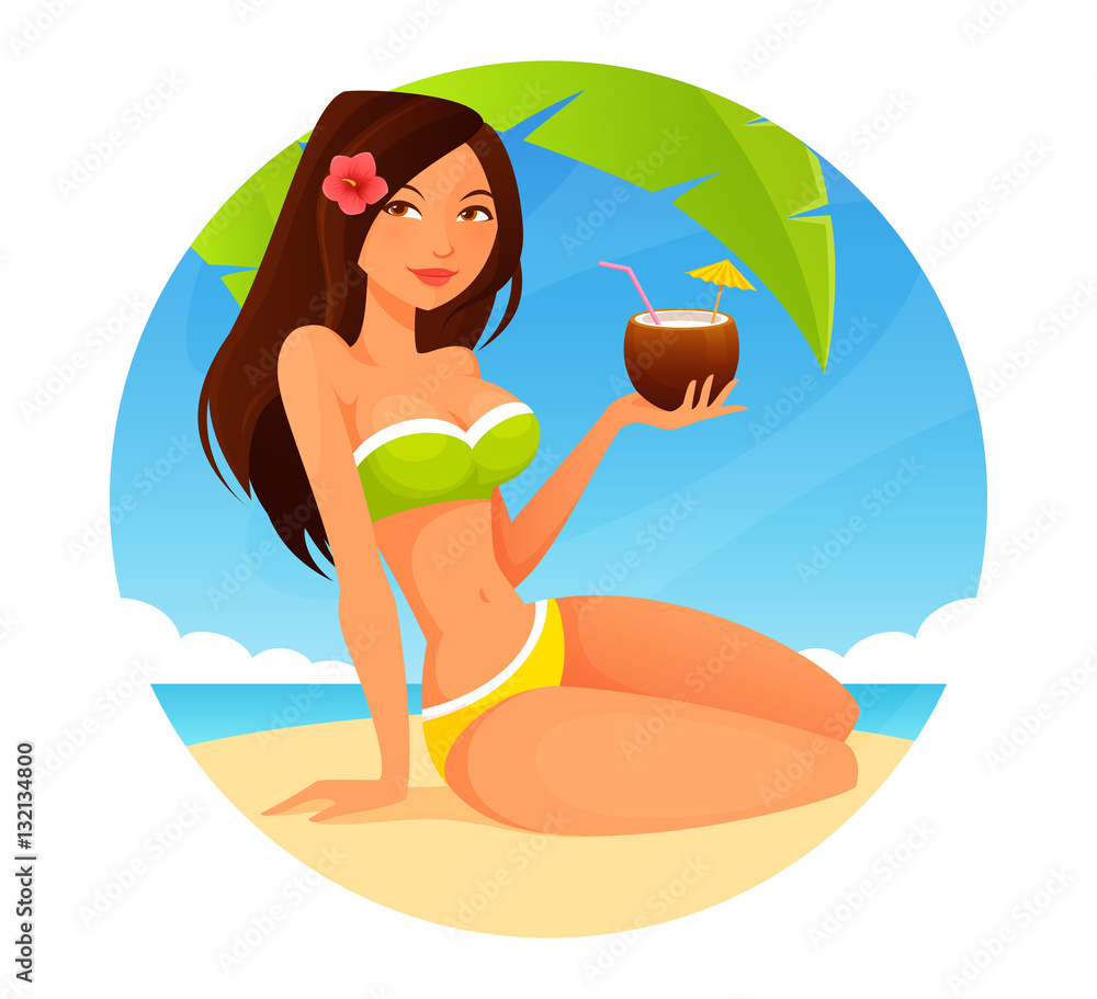 beach girl cartoon