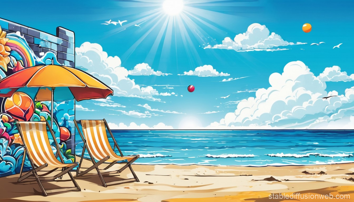 Summer Beach Scene with Sun Umbrella and Ball | Stable Diffusion ...