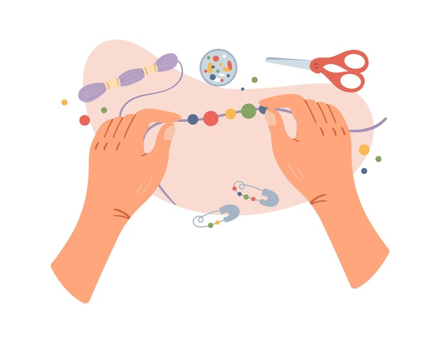 Premium Vector | Hand craft beading process with accessories