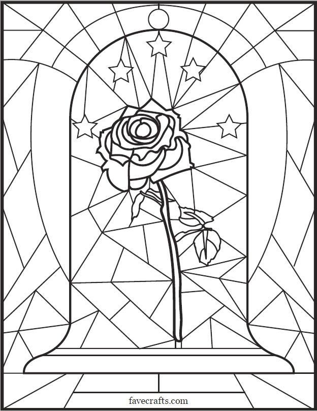 beauty and the beast stained glass window coloring page