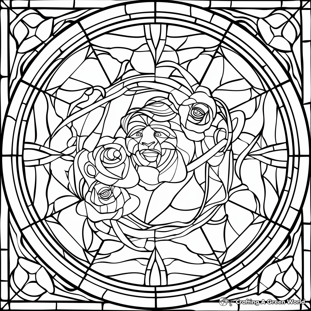 beauty and the beast stained glass window coloring page