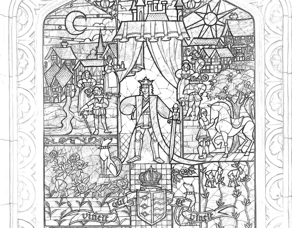 beauty and the beast stained glass window coloring page