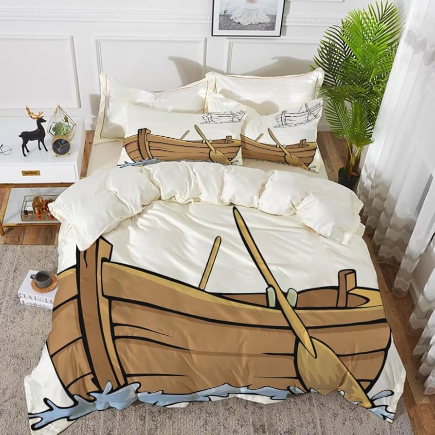 Clipart 3-Piece Bed Linen Set, White Rowing Boat Cartoon Rowing ...