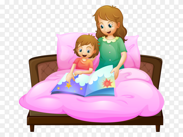 Mother Telling Bedtime Story Kid Bed Clipart Png - SimilarPNG