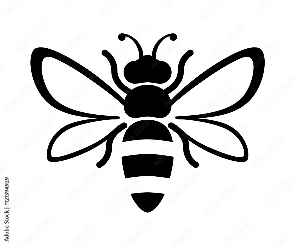 Graphic illustration of silhouette honey bee. Isolated on ...