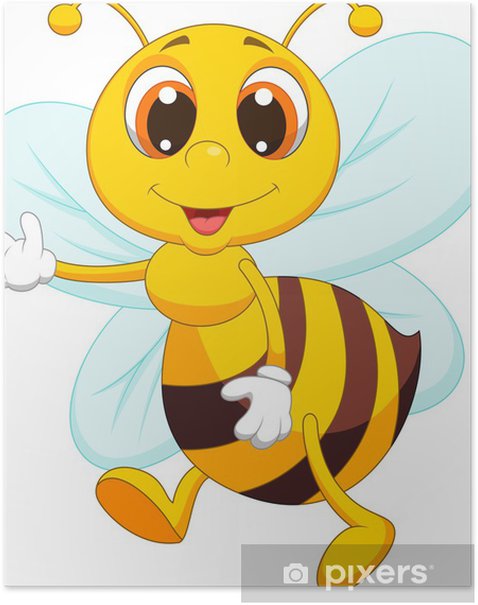 Poster Cute bee cartoon waving - PIXERS.CO.NZ
