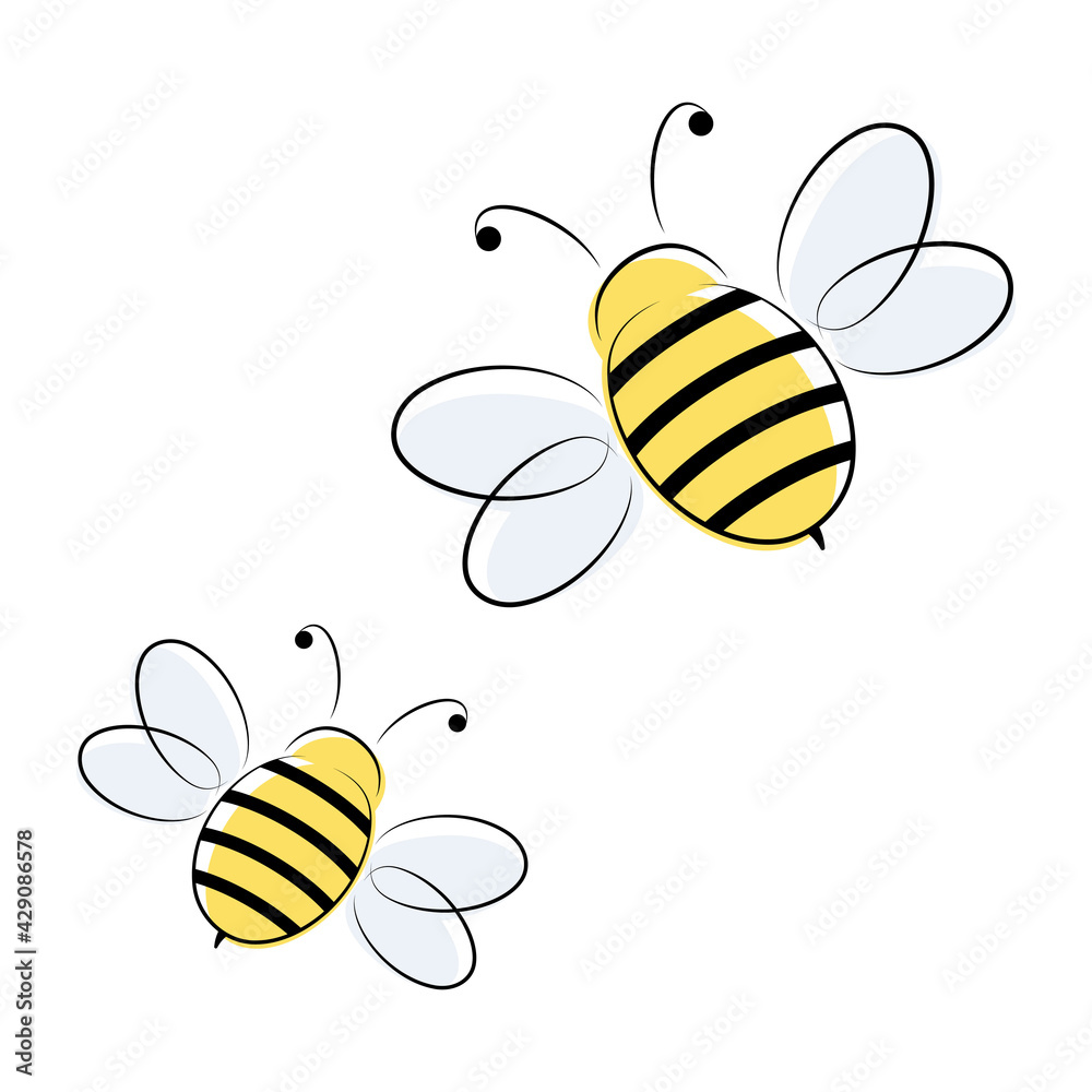 Cute flying bees. Bee art character in doodle style. Vector ...