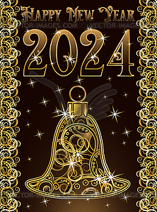Happy new 2024 year greeting card with xmas bell, vecto - vector ...