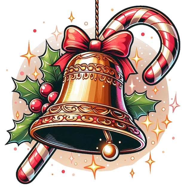 Drawing of traditional Christmas Xmas Bell 2024 ringing isolated ...