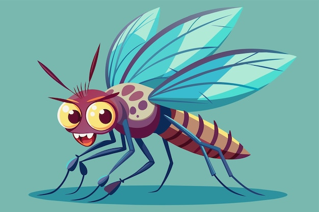 A cartoon mosquito with big eyes is depicted on a blue background ...