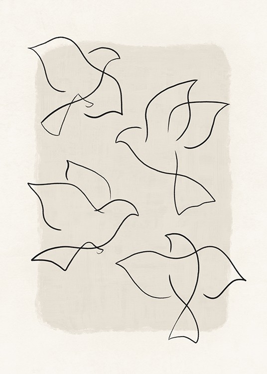 Line Art Birds Poster