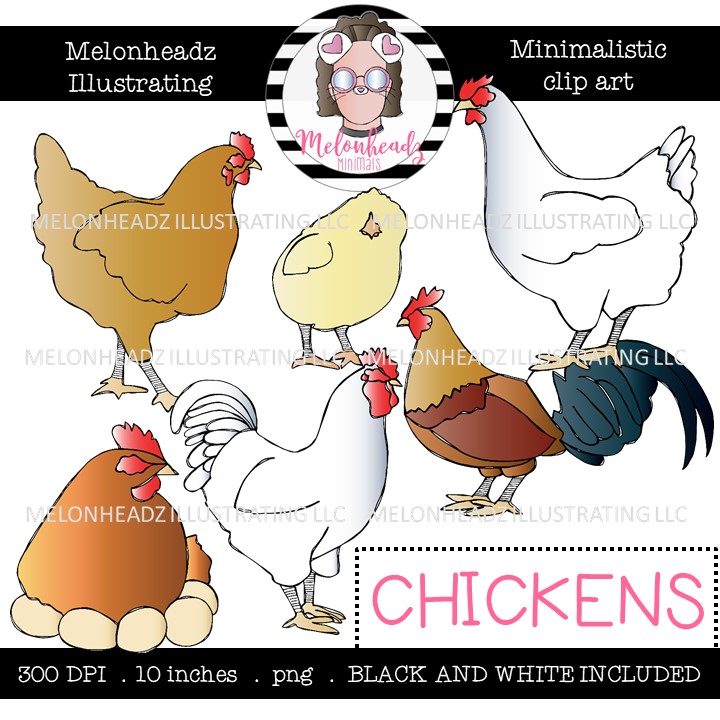 Chickens clip art - Minimal Style - Mini