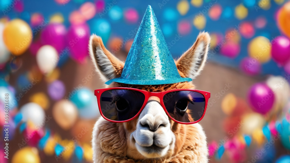 Poster, Wandbilder Alpacas animals banner panorama long happy birthday  funny picture, 40x22.2 cm