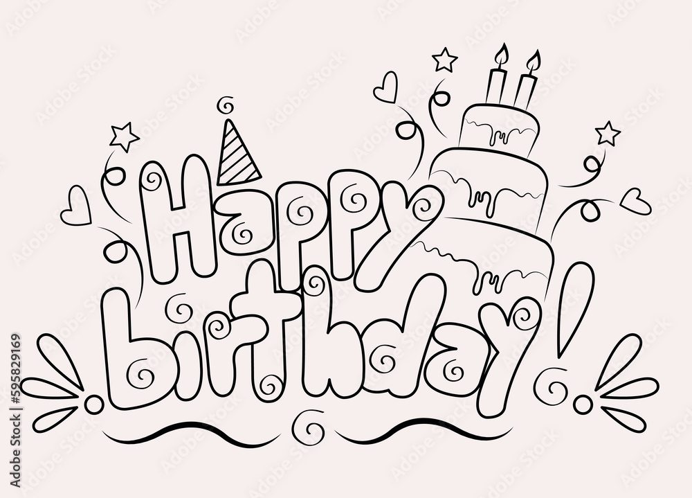 Poster, Wandbilder Happy Birthday Coloring Page, Colorful and Fun Artwork  Design, Vector Graphics f, 40x30 cm