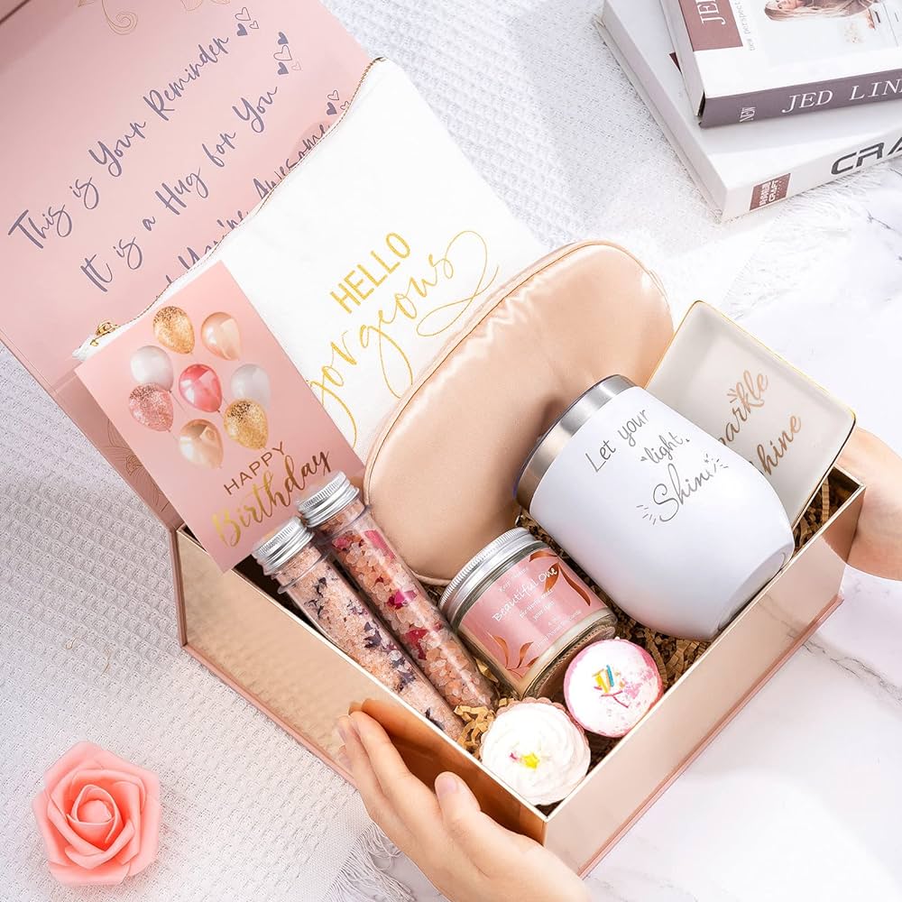 Happy Birthday Gifts for Women Spa Set Gift Basket for Best Friends Mom  Unique Birthday Box Gifts for Sister Girlfriend Teacher Female Her Bday  Wine ...