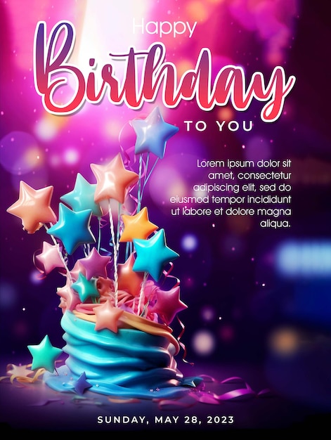 Happy birthday poster with delicious birthday cake background ...