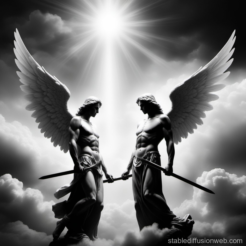 Black and White Battle of Male Angels in Heaven | Stable Diffusion ...