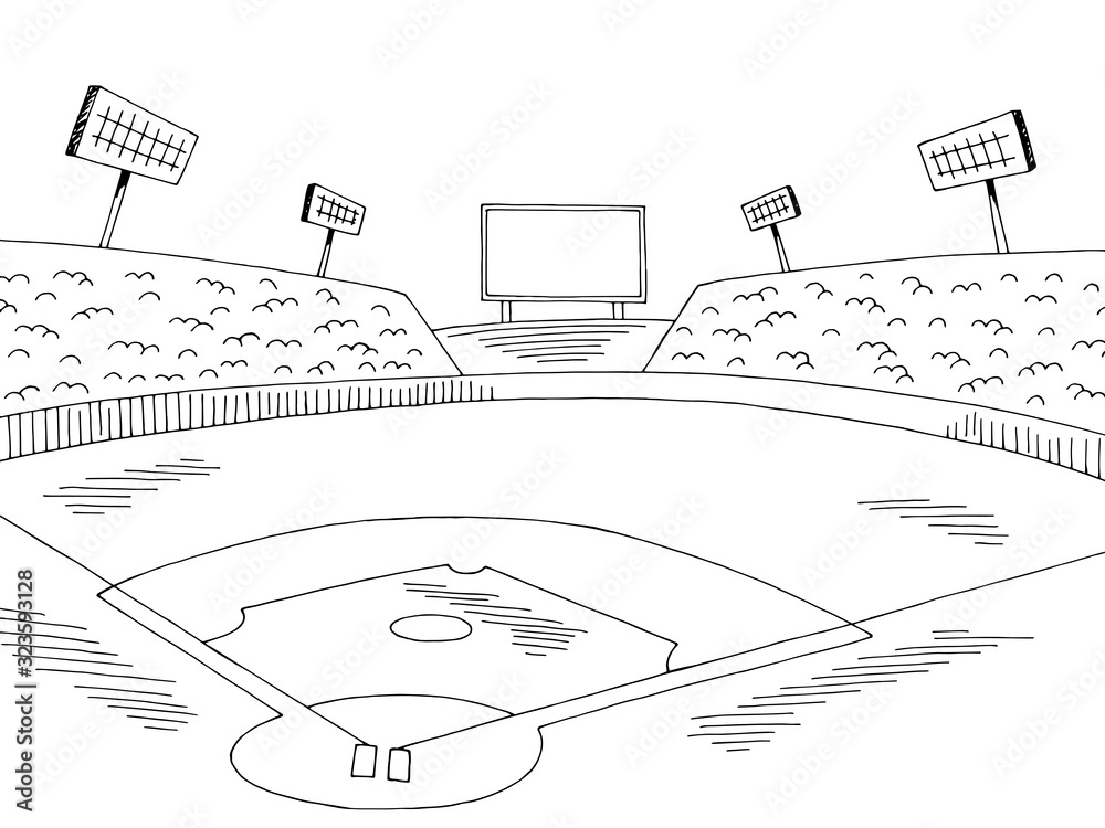 Baseball stadium sport graphic black white sketch illustration ...