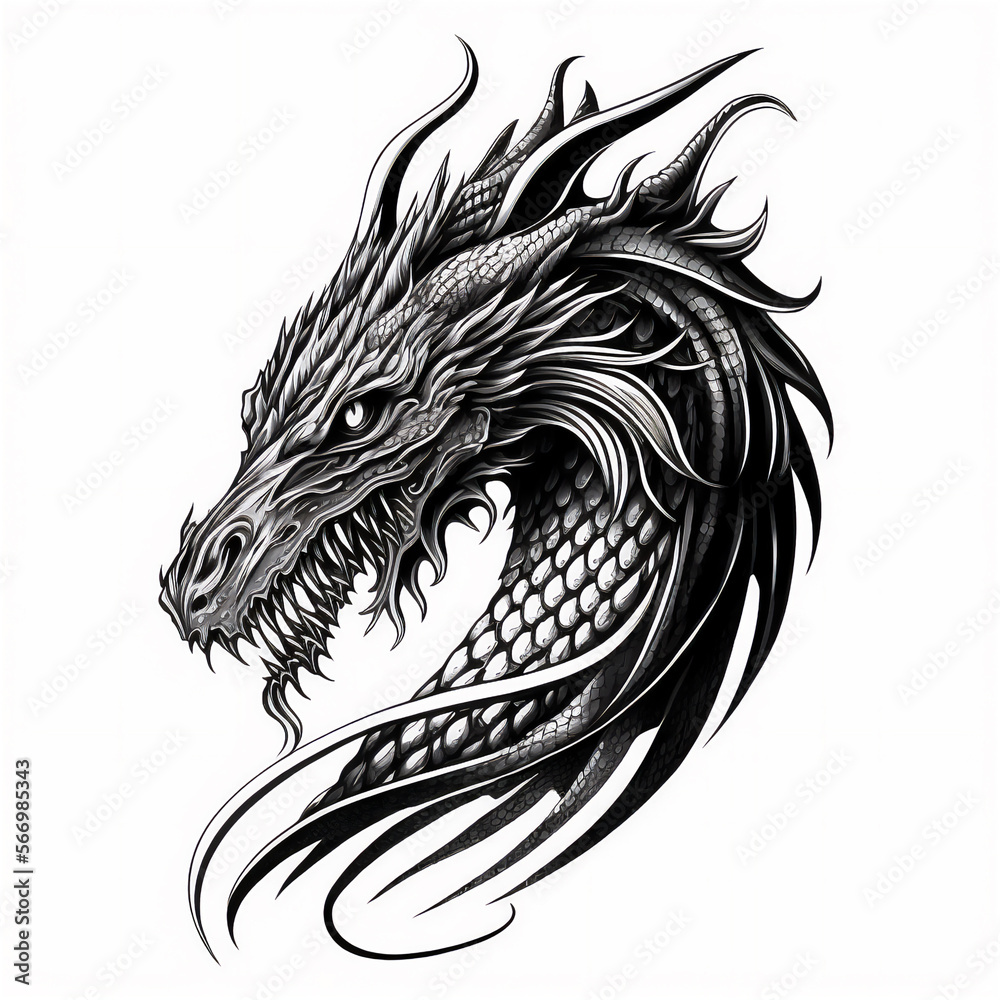 black and white dragon tattoo