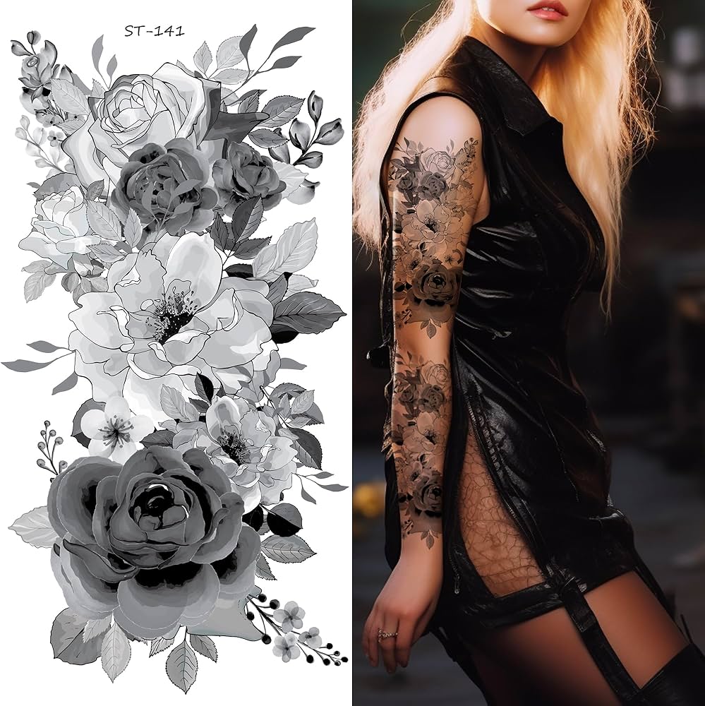 black and white floral tattoos