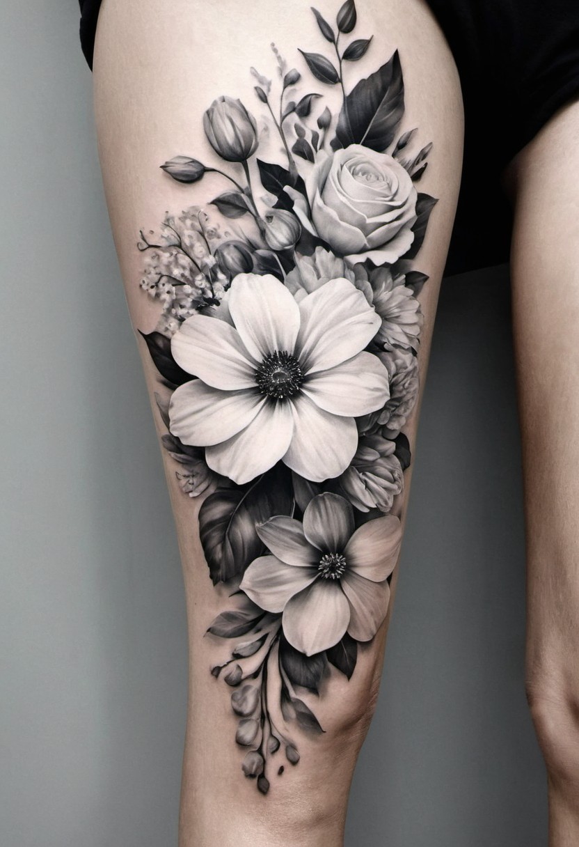black and white floral tattoos