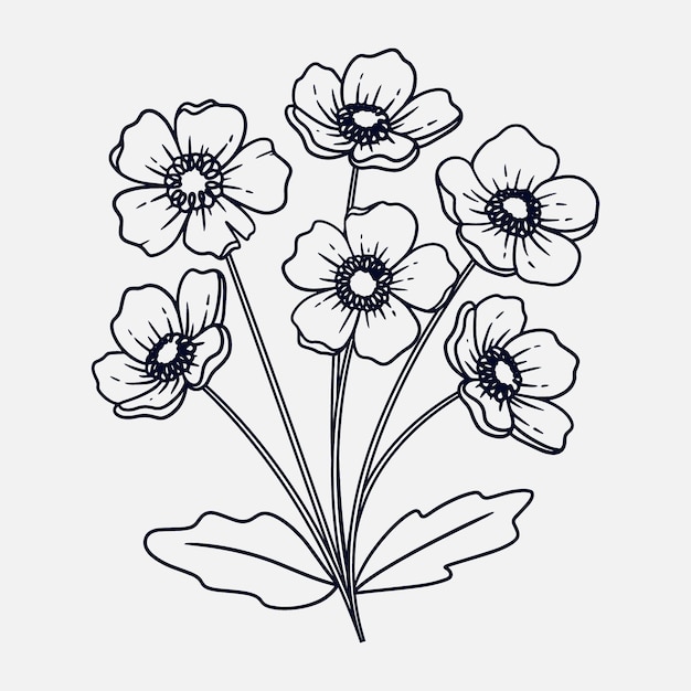 black and white flower outline