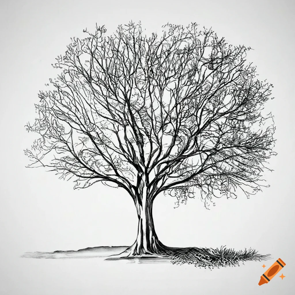 black and white tree drawing