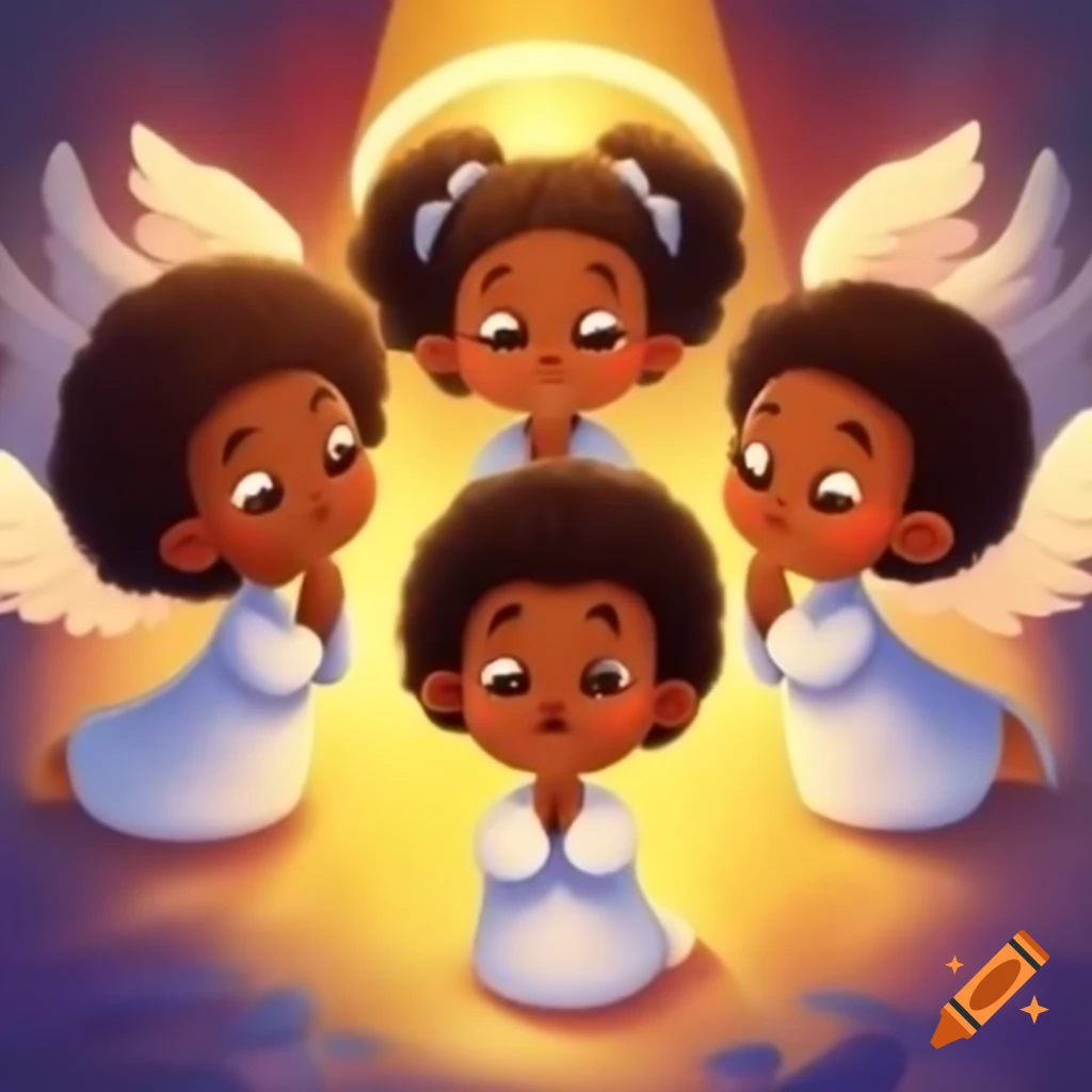 Cartoon clip art of black girls praying with black angels watching ...