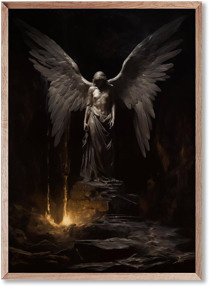 Abstract Angel Art, Abstract Black Angel Wall Art, Gothic Women Picture,  Angel Wings Art Print, Gothic Angel Painting, Dark Academic Canvas Art,  Black ...