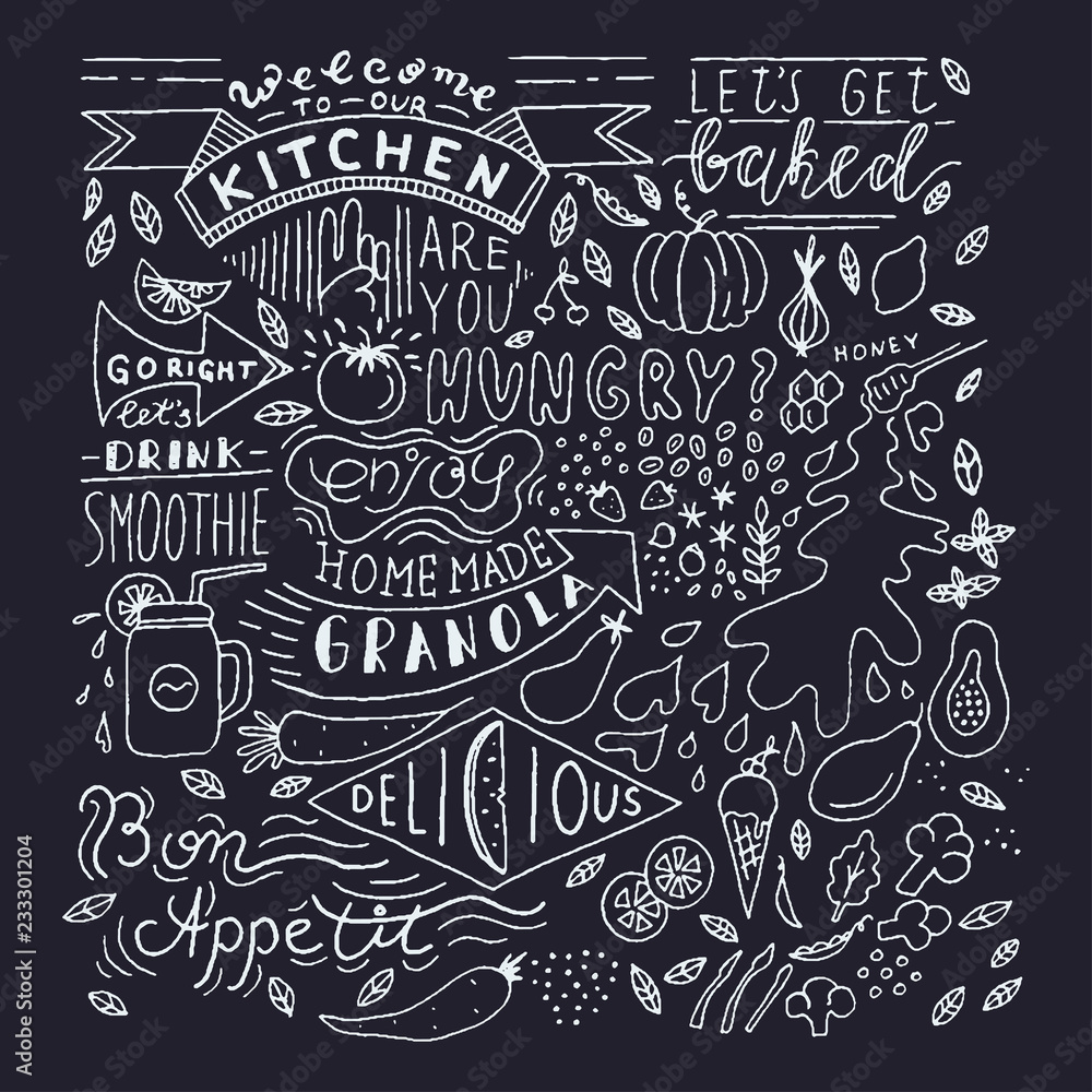 Chalkboard Kitchen Art, Blackboard Lettering Wall Art, Kitchen ...