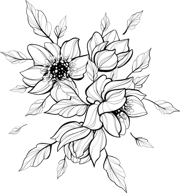 Premium Vector | Black outline drawing of flowers