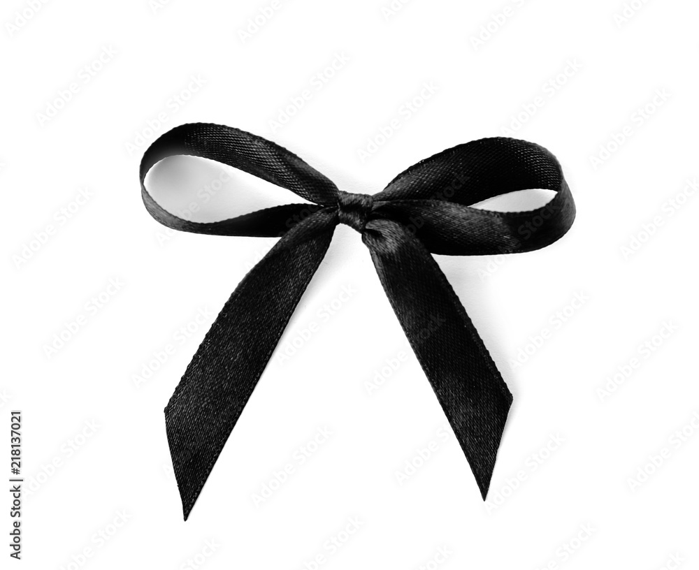 Black ribbon bow on white background. Funeral accessory Stock-Foto ...