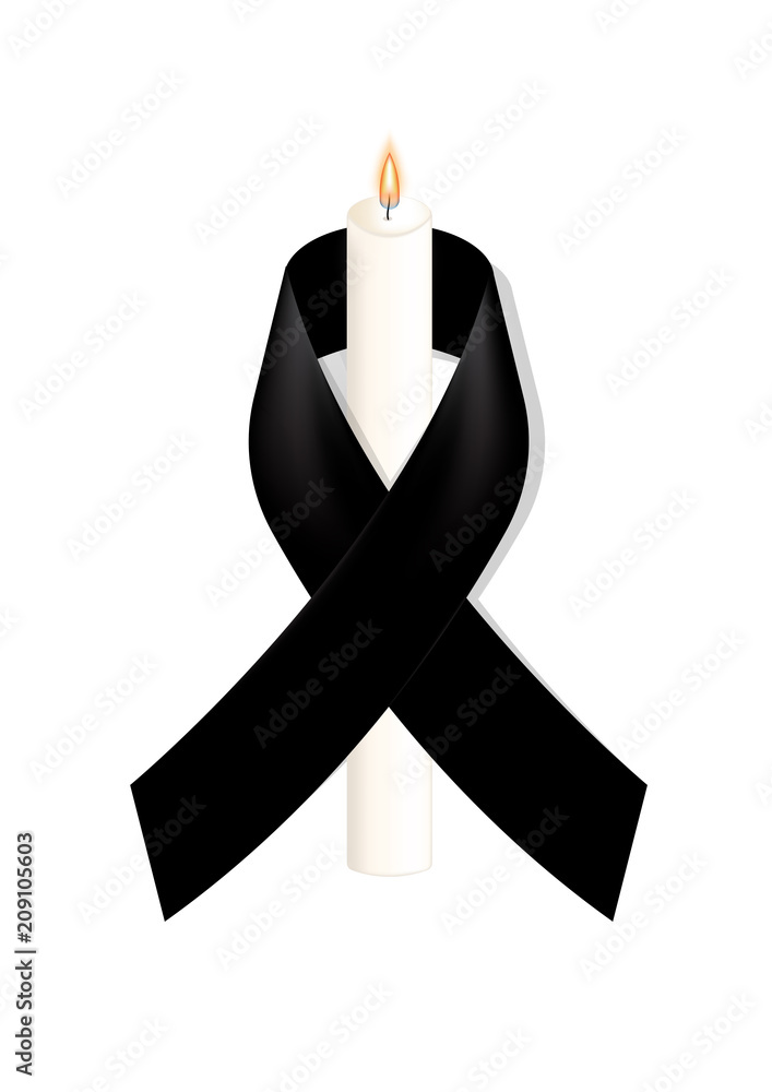 Stock-Vektorgrafik „Black awareness ribbon with white candle on ...